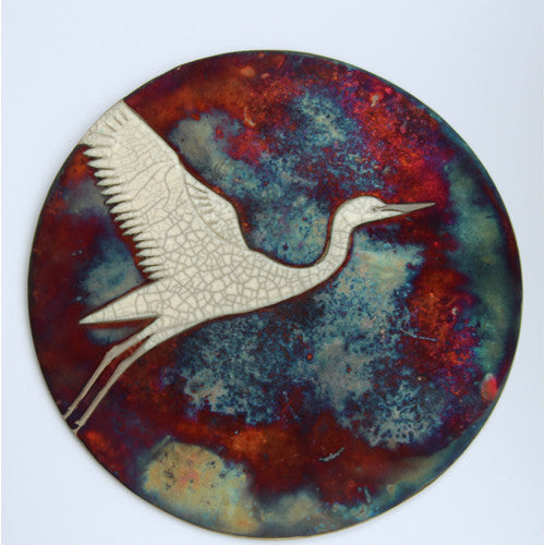 Egret III - Raku Wall plaque