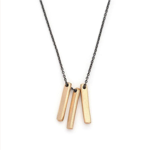 Three 14kt gold fill bar on oxizided sterling chain necklace