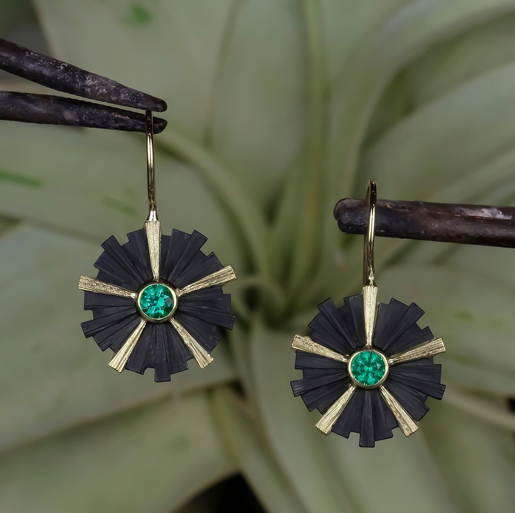 Chroma Ray Earrings with Emeralds