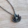 LOTUS PENDANT - Oxidized Sterling Silver with white pearl