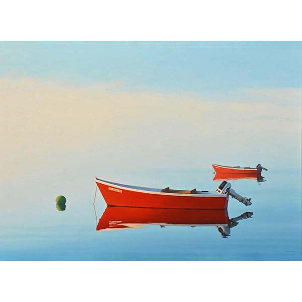 Red Boats, Morning Mist - archival print