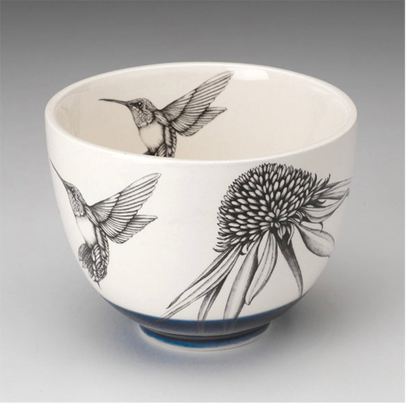 Medium Bowl Hummingbird #4 Blue Rim at Bottom