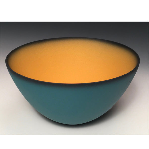 Smooth Bowl with Teal Exterior and  Yellow Interior