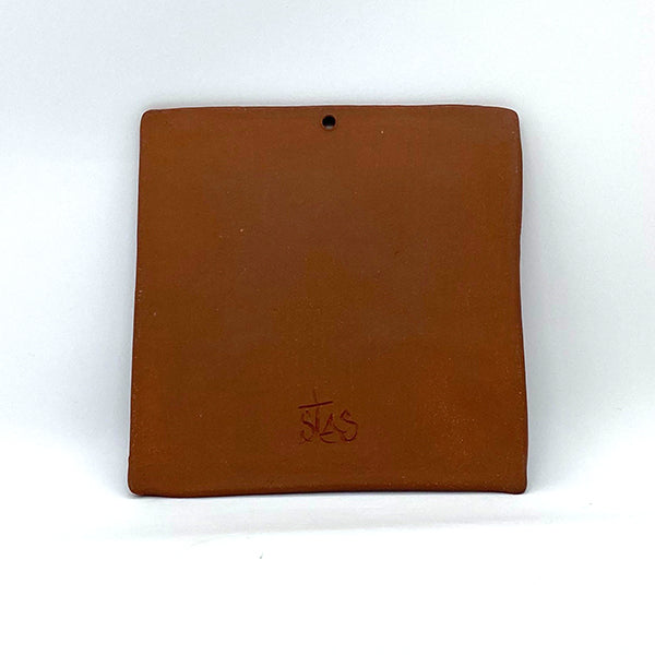 back of Egret Tile (shows notch for hanging) by Jennifer Stas, 5.5"