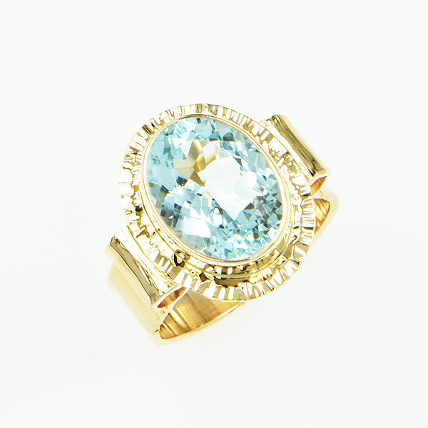 Flower-cut Aquamarine Ring