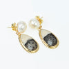 Fossil Palm & Freshwater Pearl Earrings