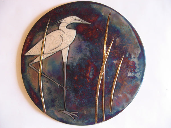 Egret I - Raku Wall plaque