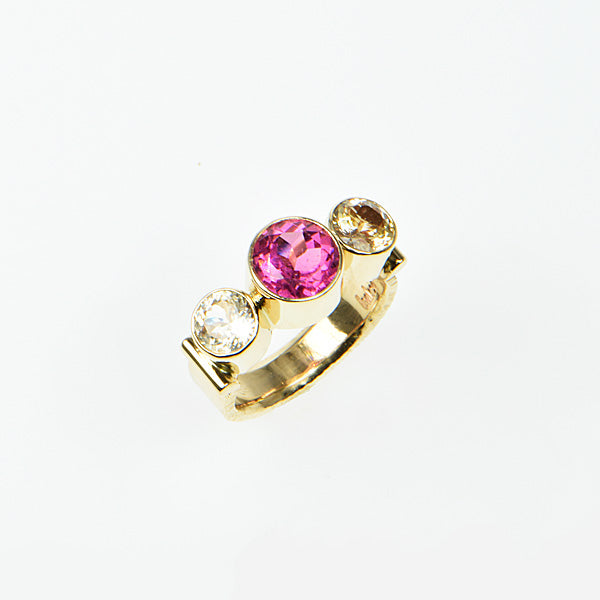 Rubellite Tourmaline and Peach Ceylon Sapphire Ring